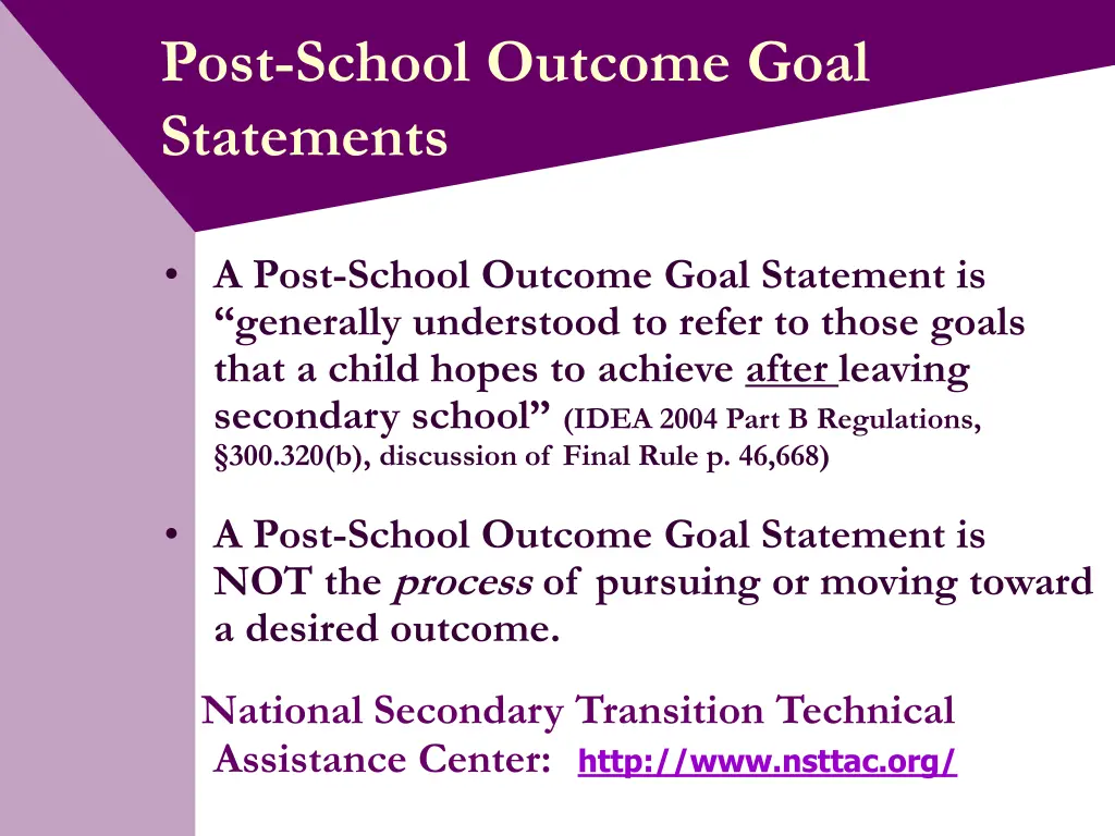 post school outcome goal statements