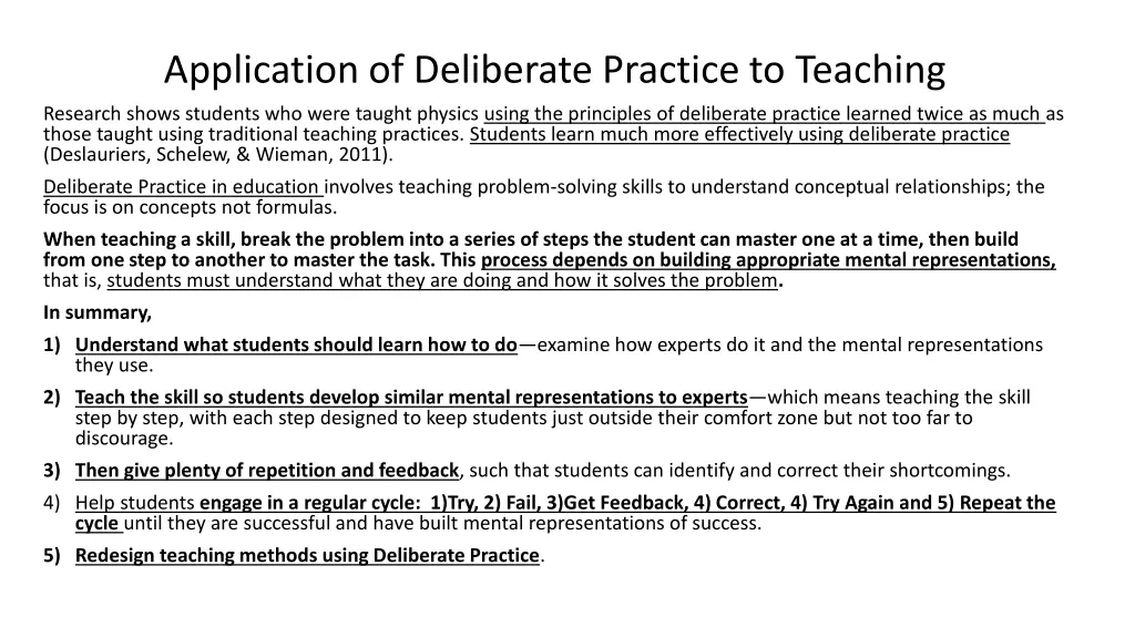 application of deliberate practice to teaching