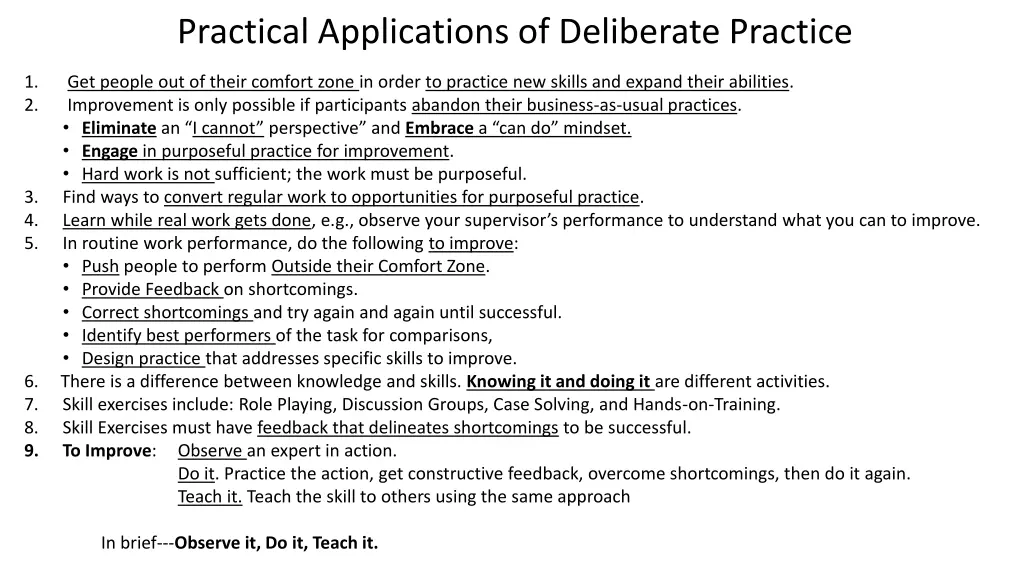 practical applications of deliberate practice