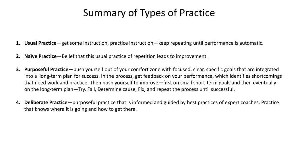 summary of types of practice