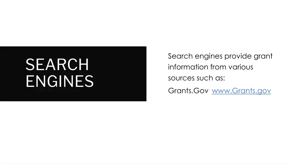 search engines provide grant information from