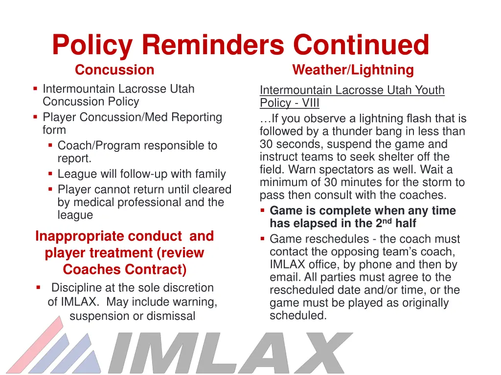 policy reminders continued concussion