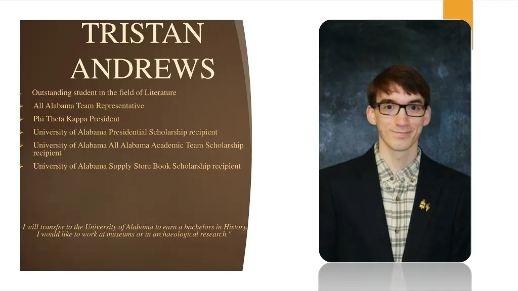 tristan andrews outstanding student in the field