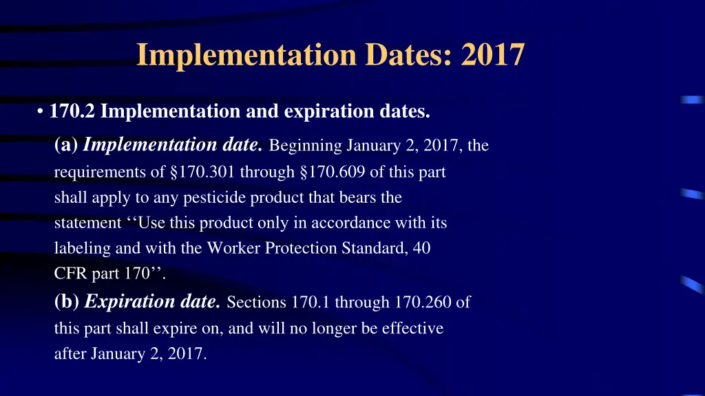 implementation dates 2017