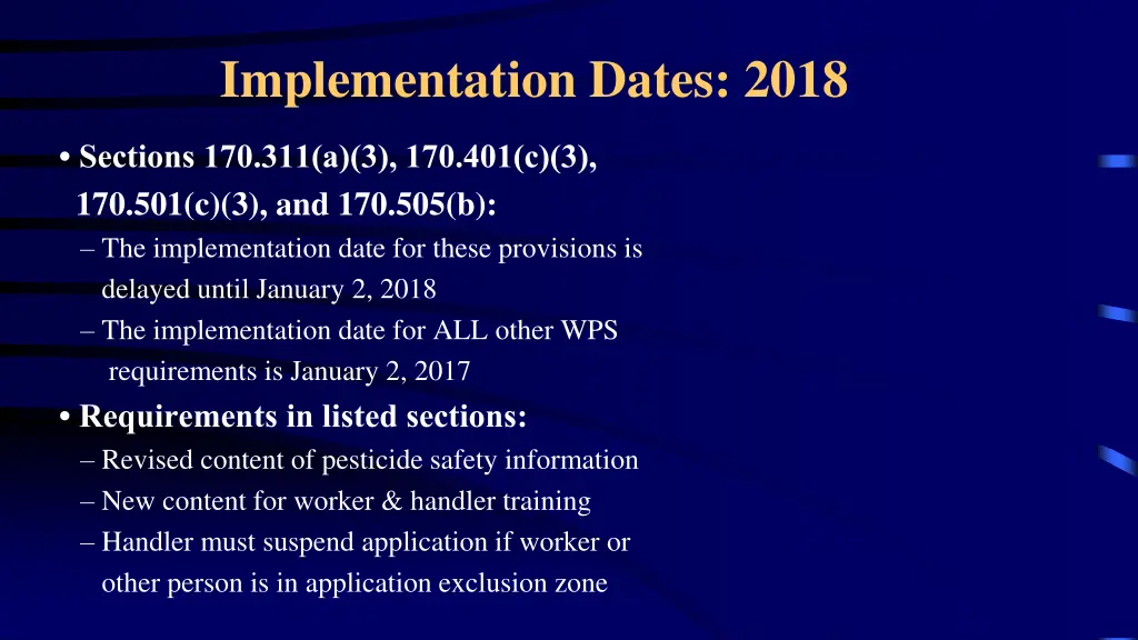 implementation dates 2018