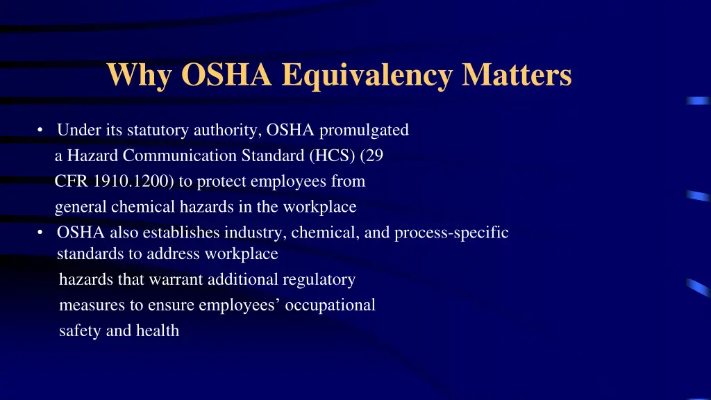 why osha equivalency matters