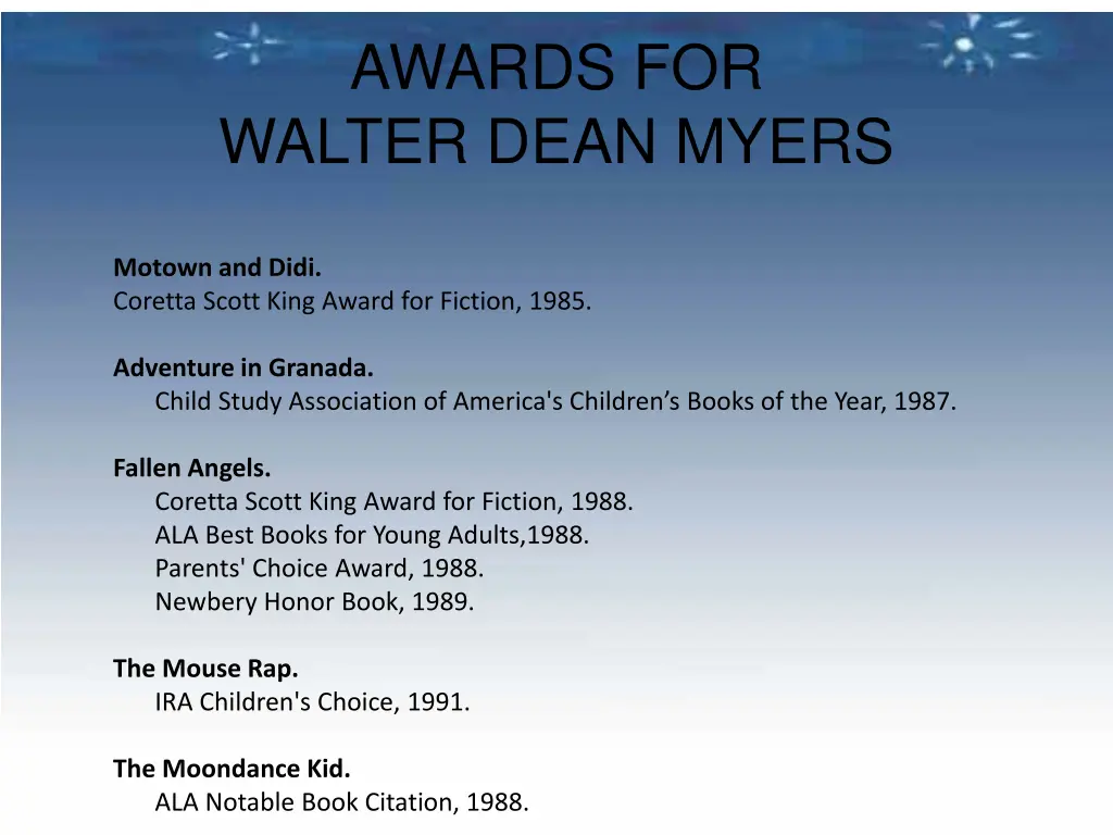 awards for walter dean myers 2