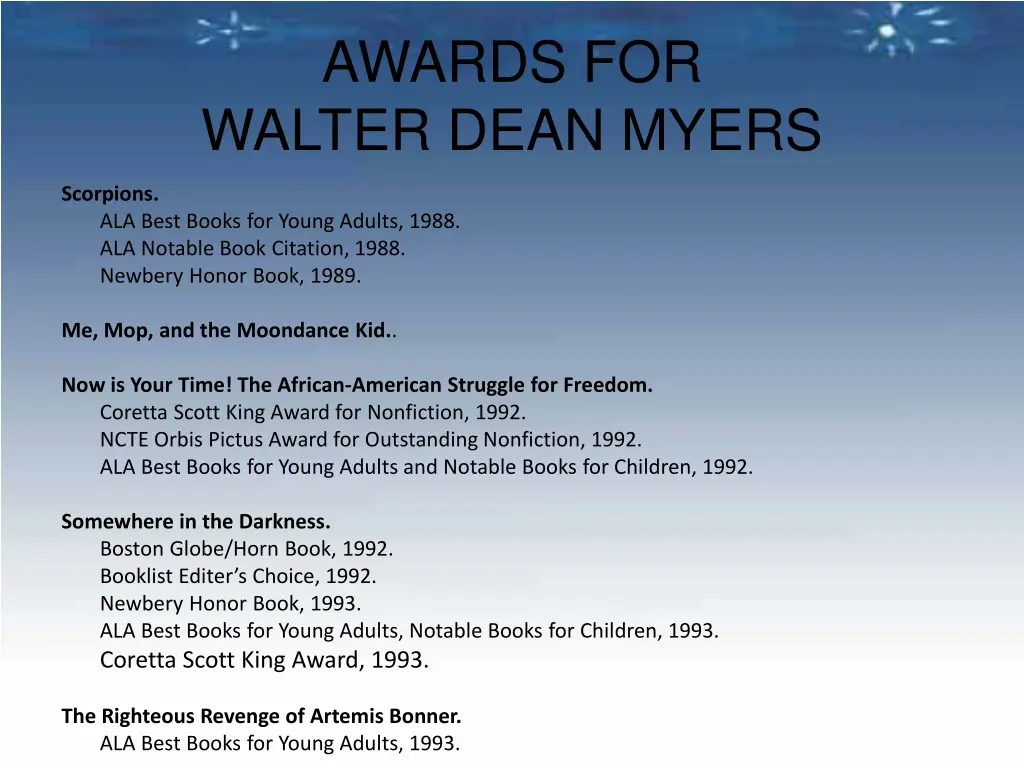 awards for walter dean myers 3