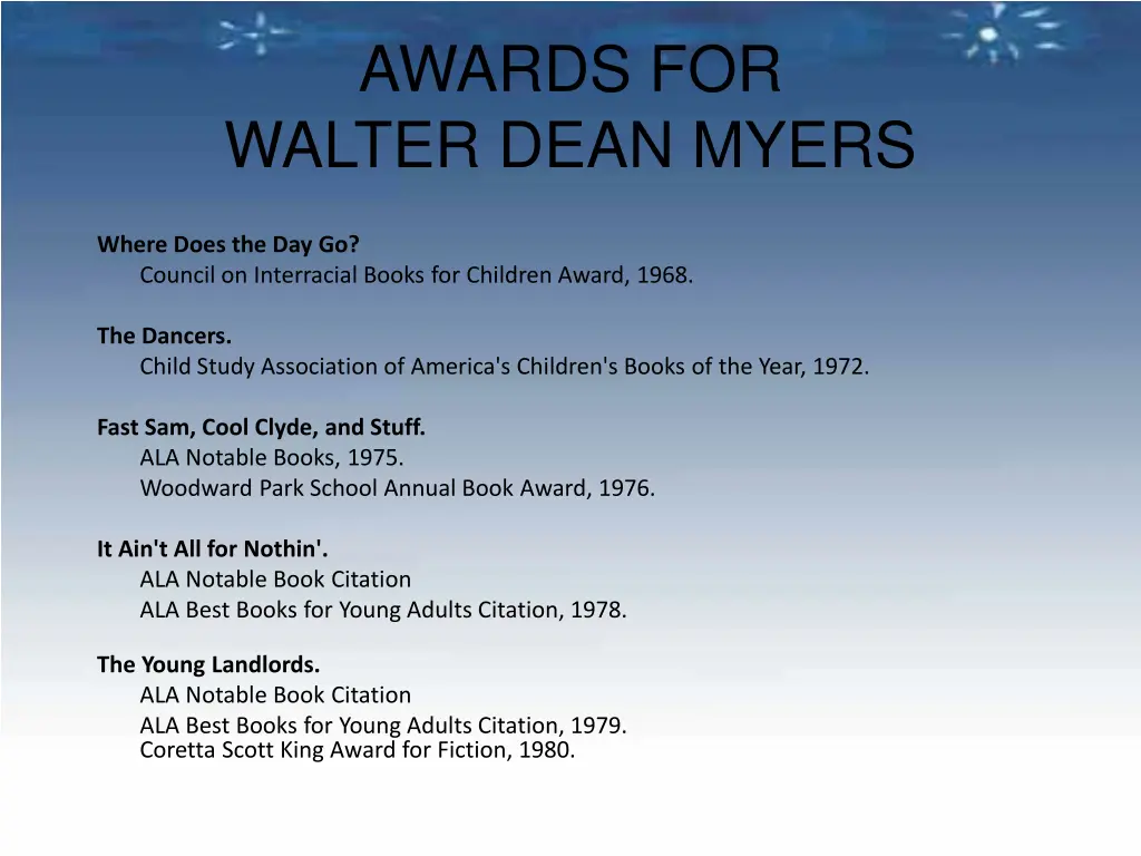 awards for walter dean myers