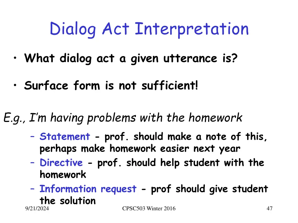 dialog act interpretation