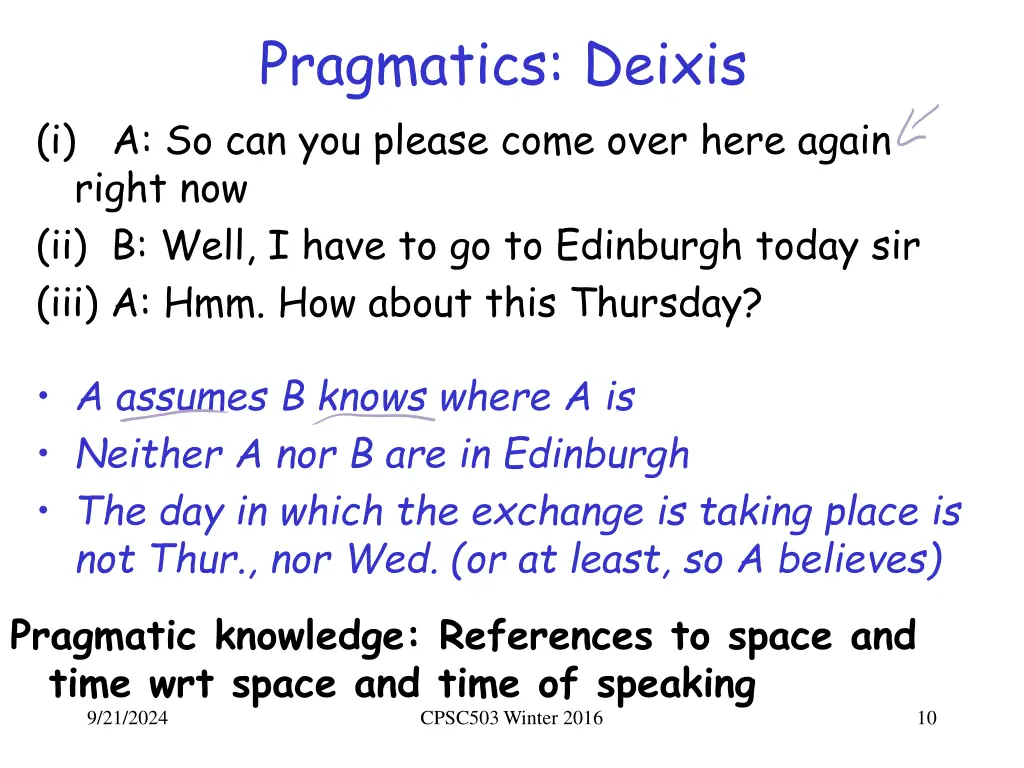 pragmatics deixis i a so can you please come over