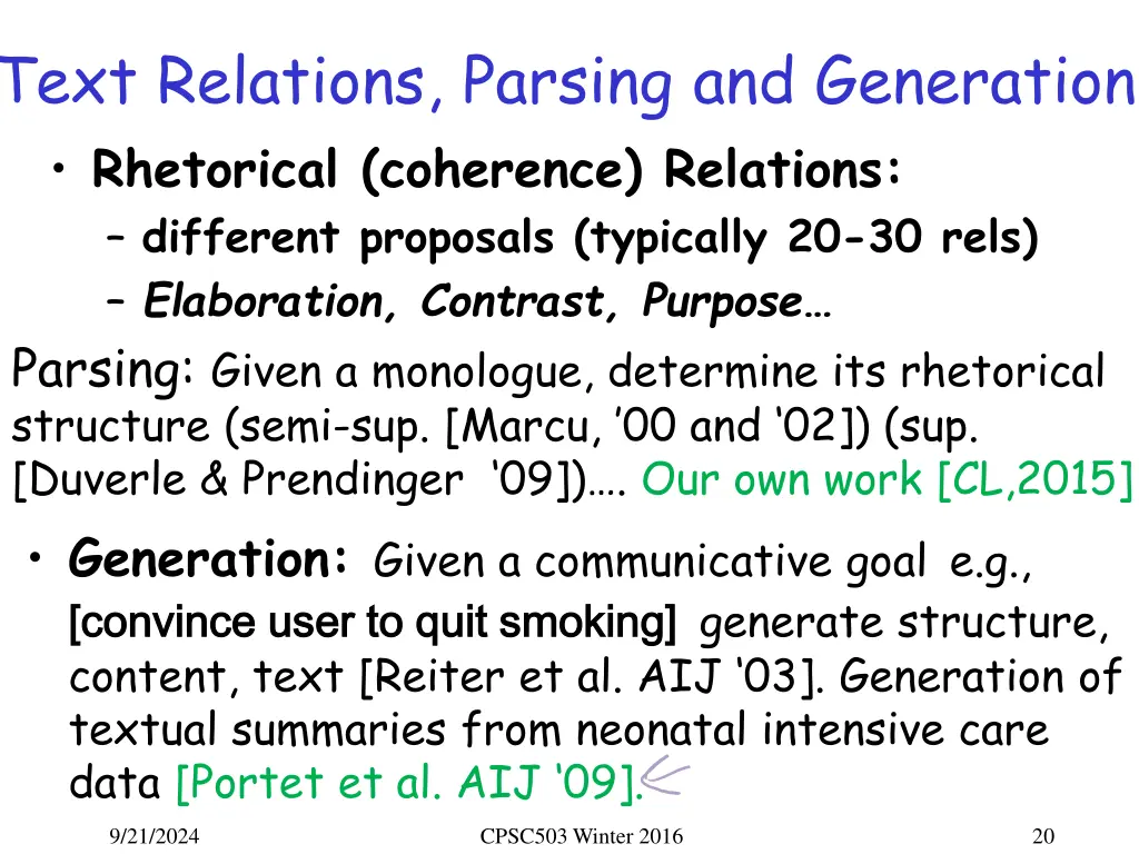 text relations parsing and generation rhetorical