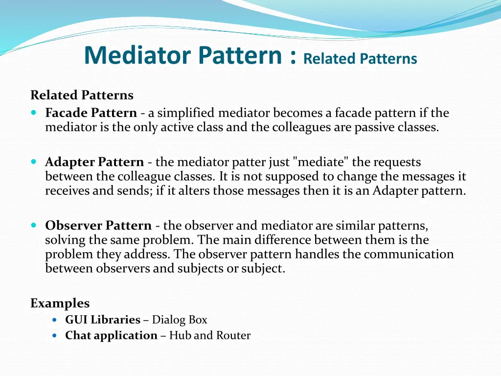 mediator pattern related patterns