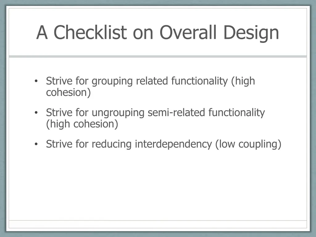 a checklist on overall design