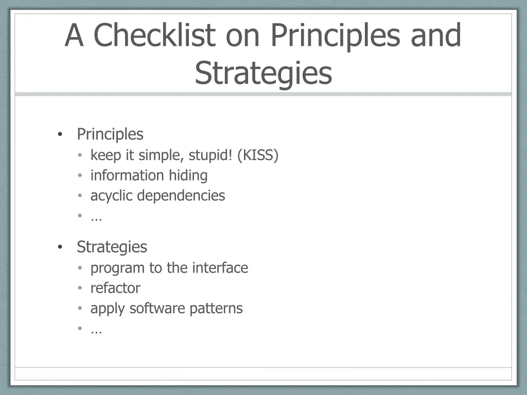 a checklist on principles and strategies