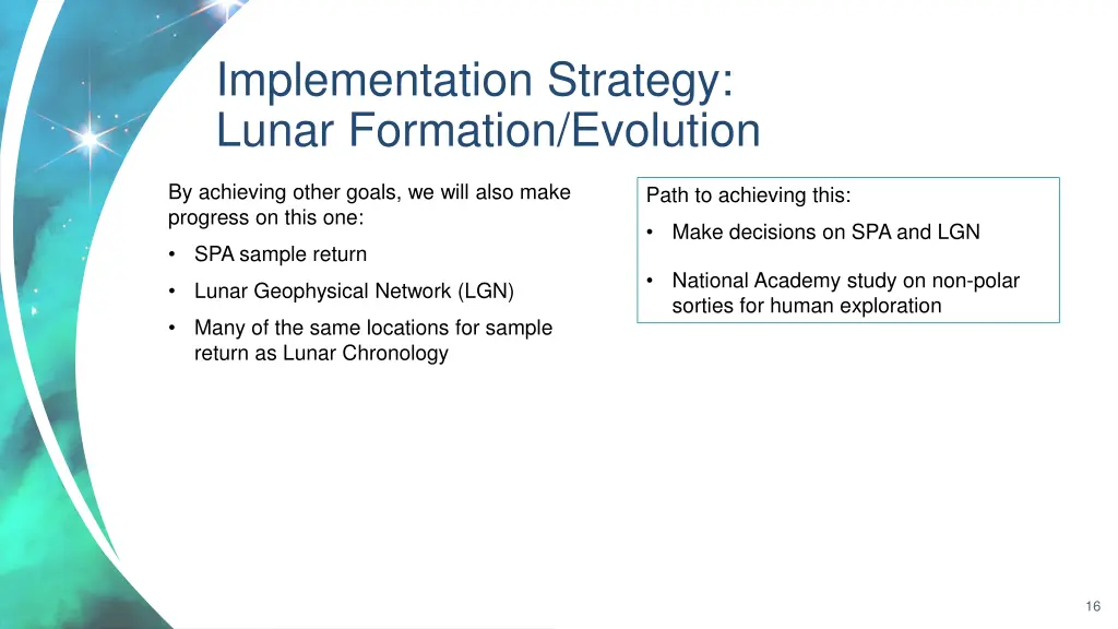 implementation strategy lunar formation evolution