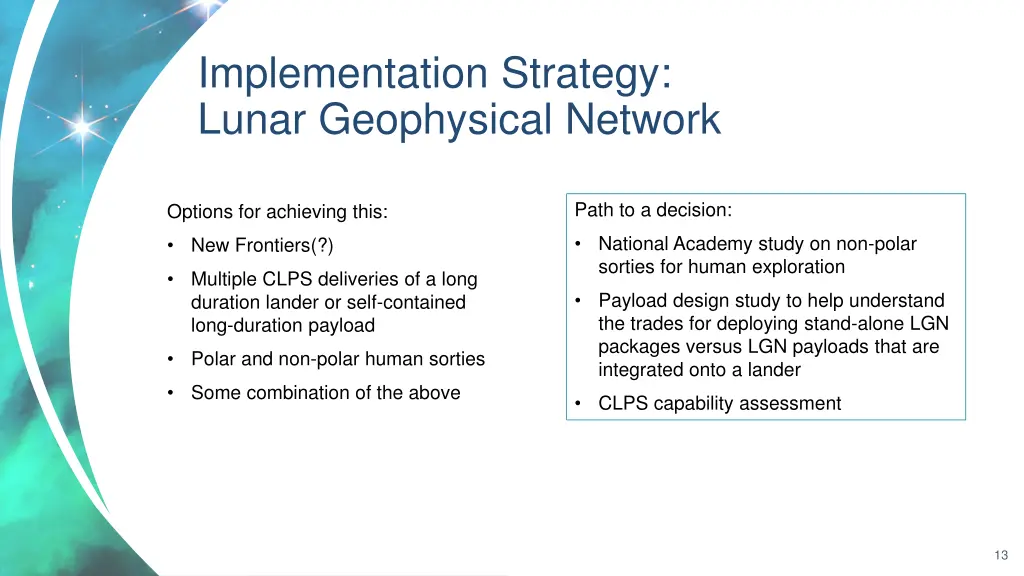 implementation strategy lunar geophysical network