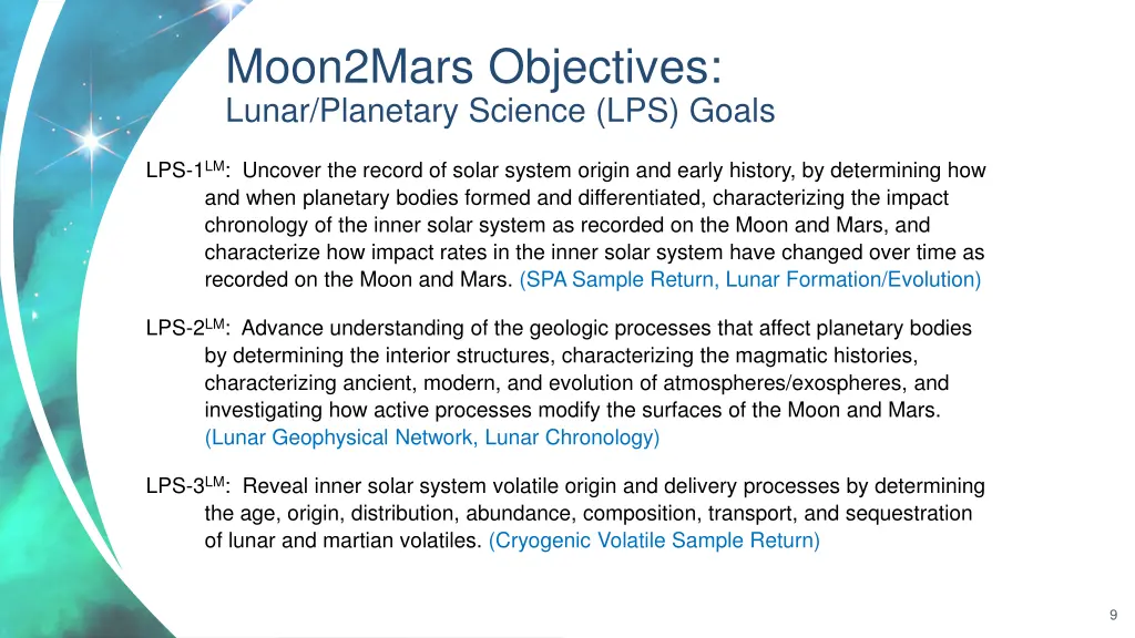 moon2mars objectives lunar planetary science