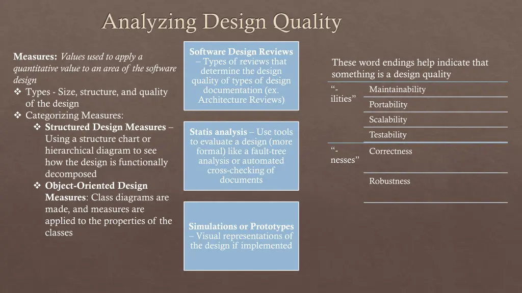 analyzing design quality