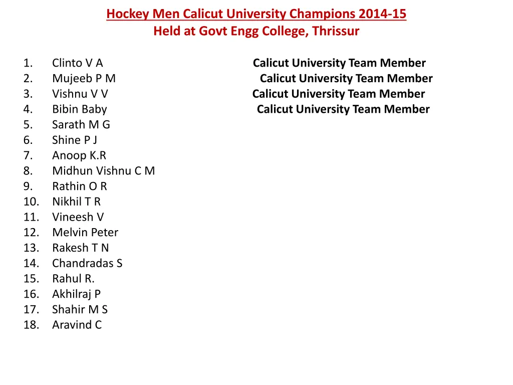 hockey men calicut university champions 2014