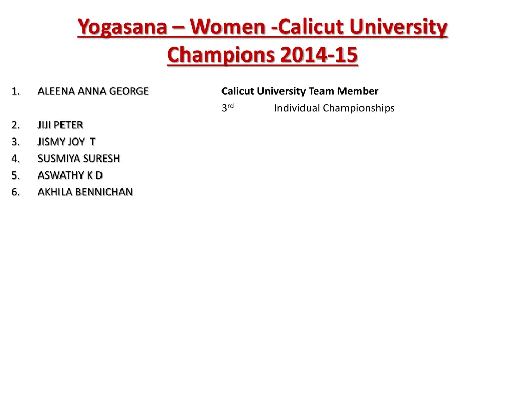 yogasana women calicut university champions 2014