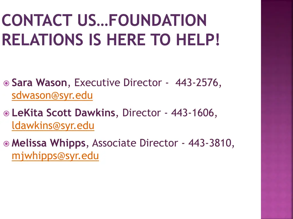 contact us foundation relations is here to help