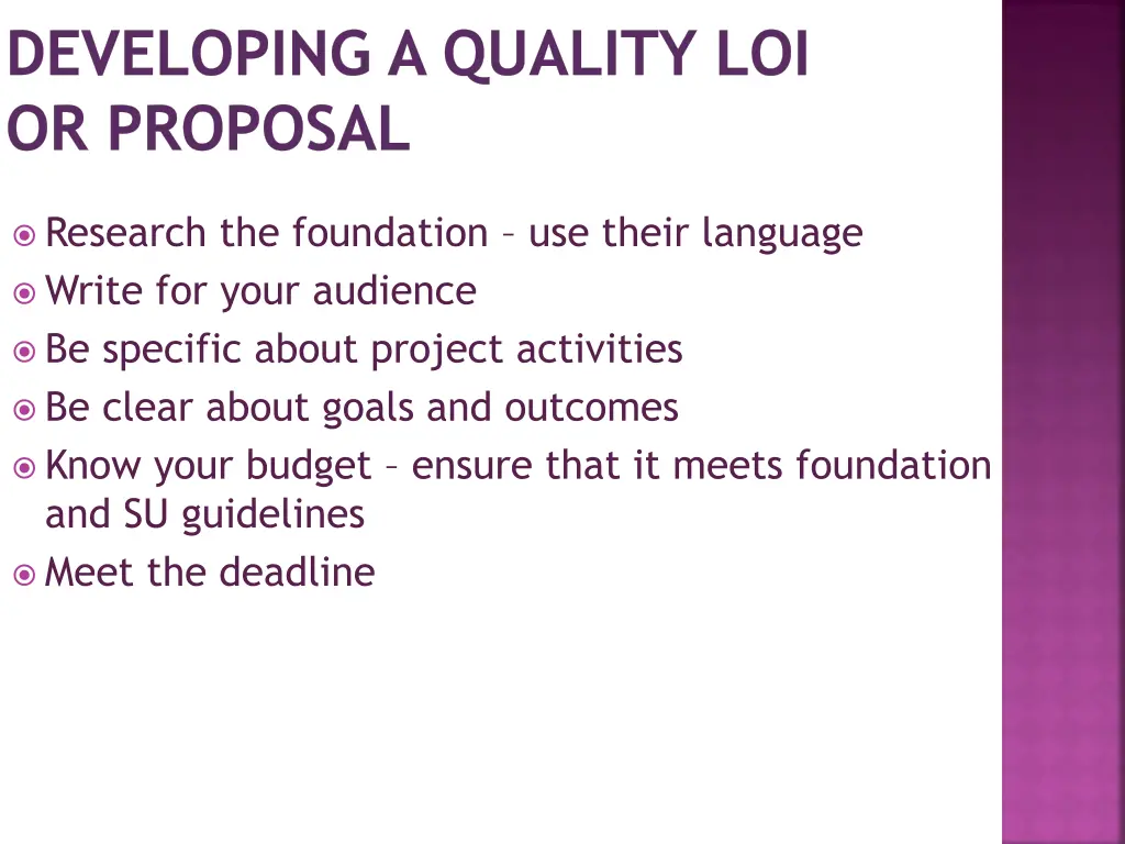 developing a quality loi or proposal