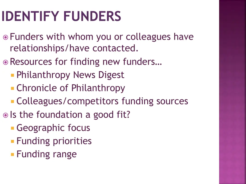 identify funders