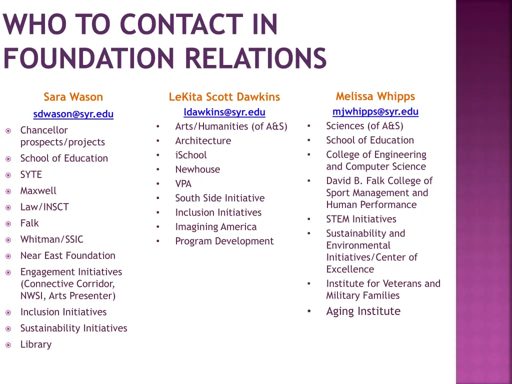 who to contact in foundation relations