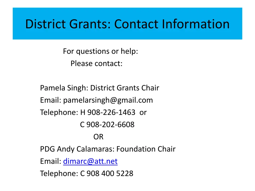 district grants contact information