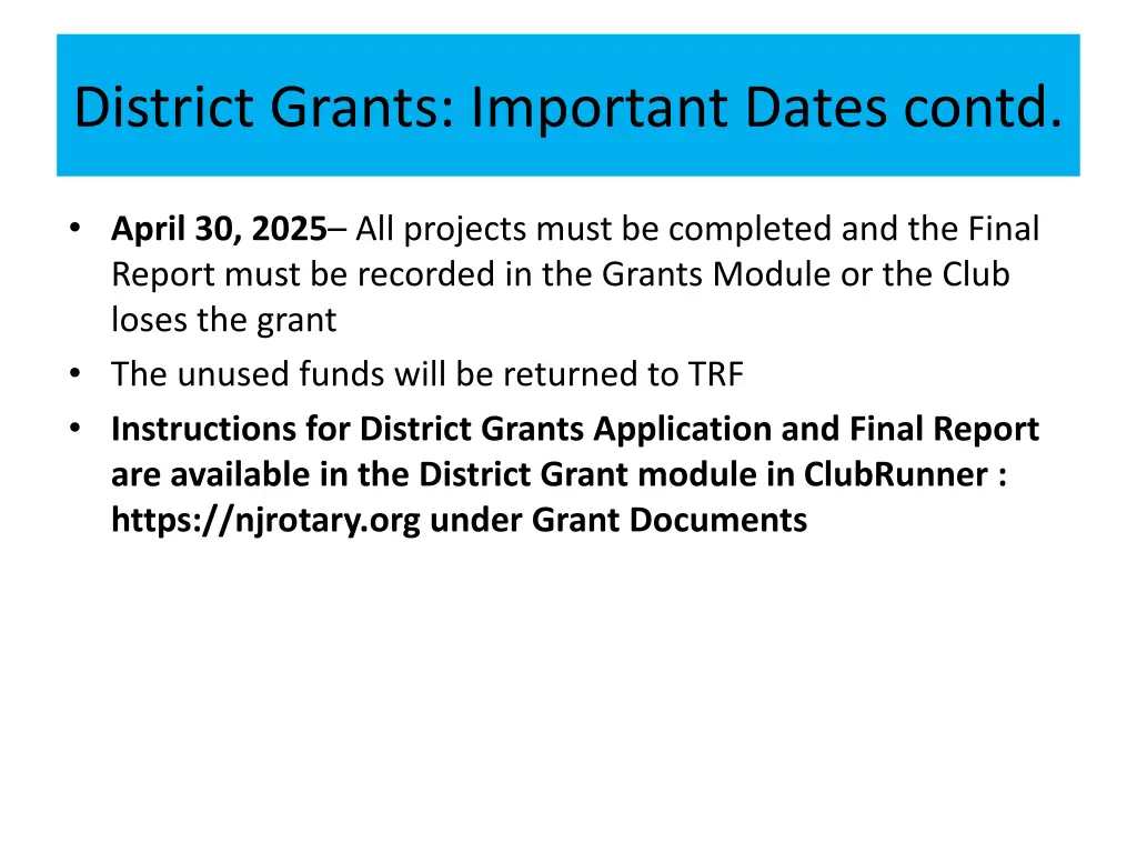 district grants important dates contd