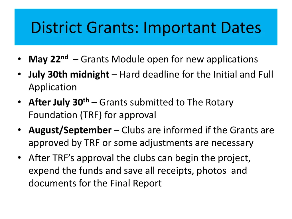 district grants important dates