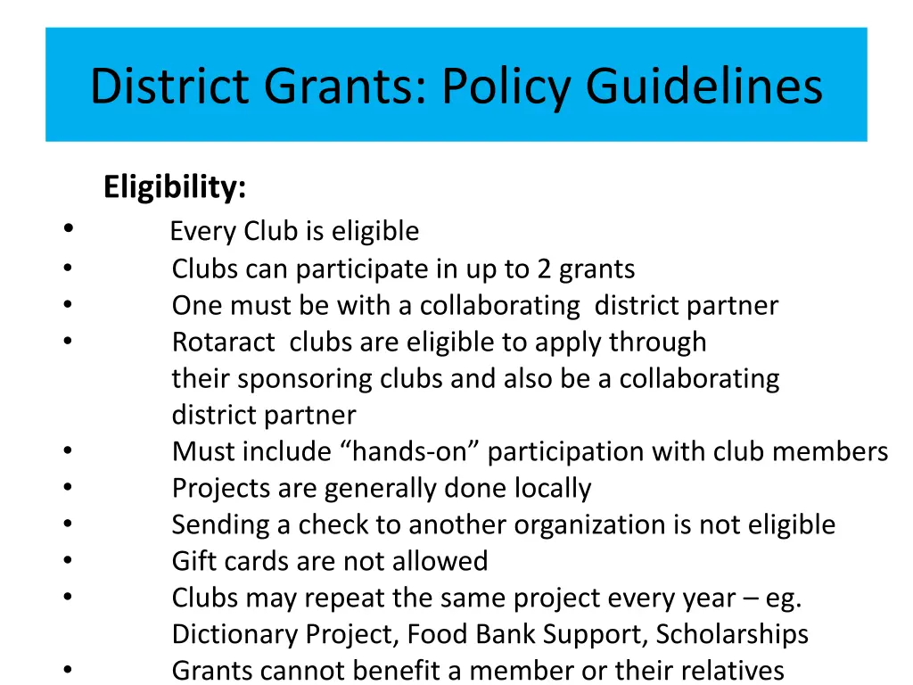 district grants policy guidelines