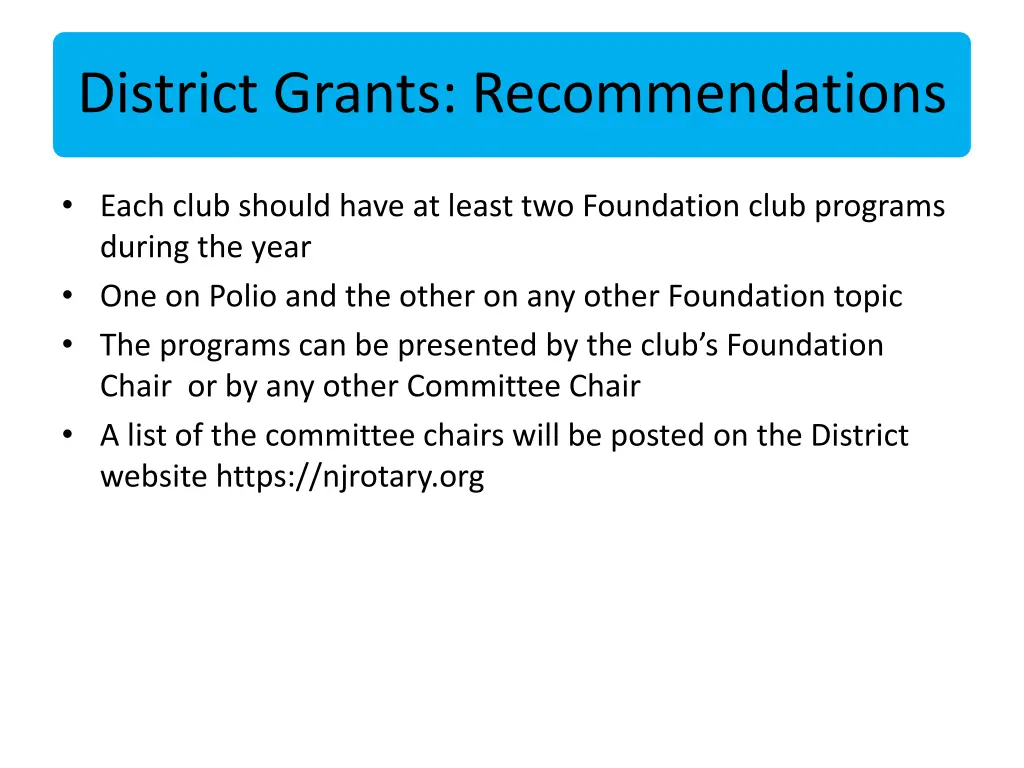 district grants recommendations