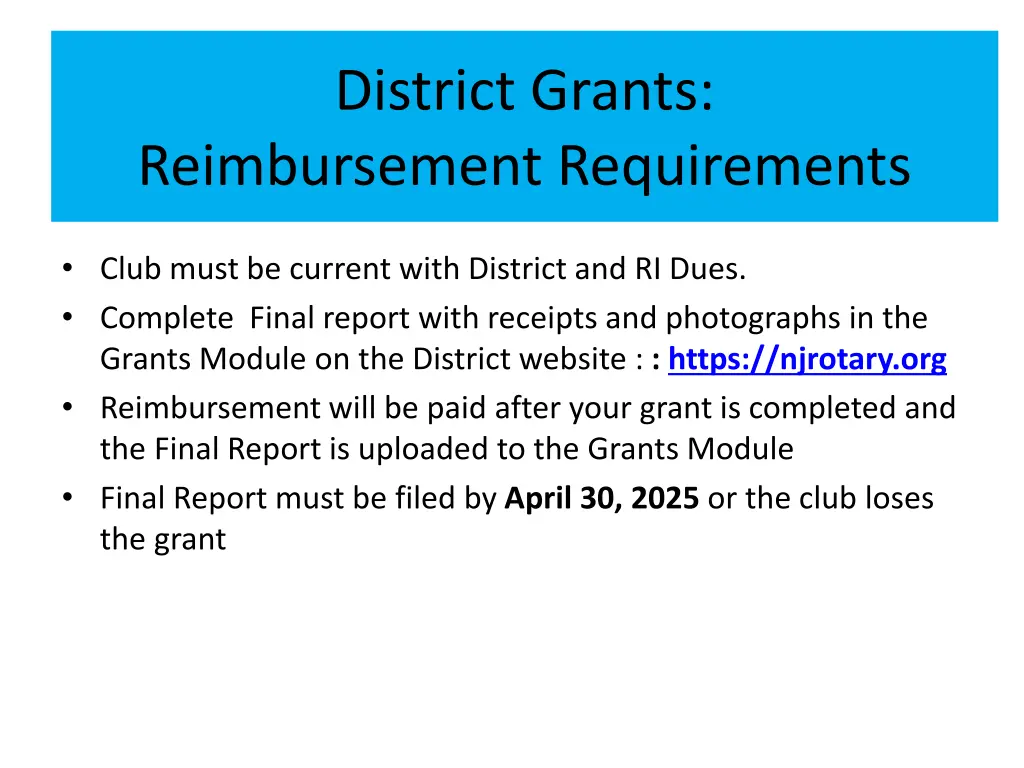 district grants reimbursement requirements