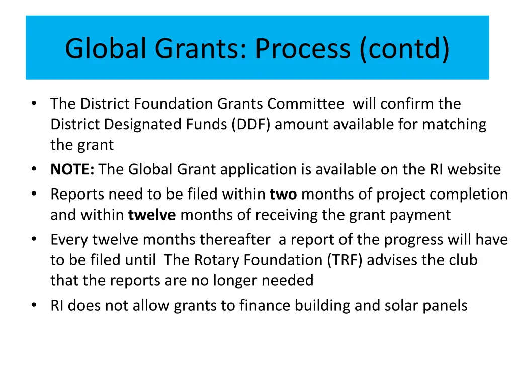 global grants process contd