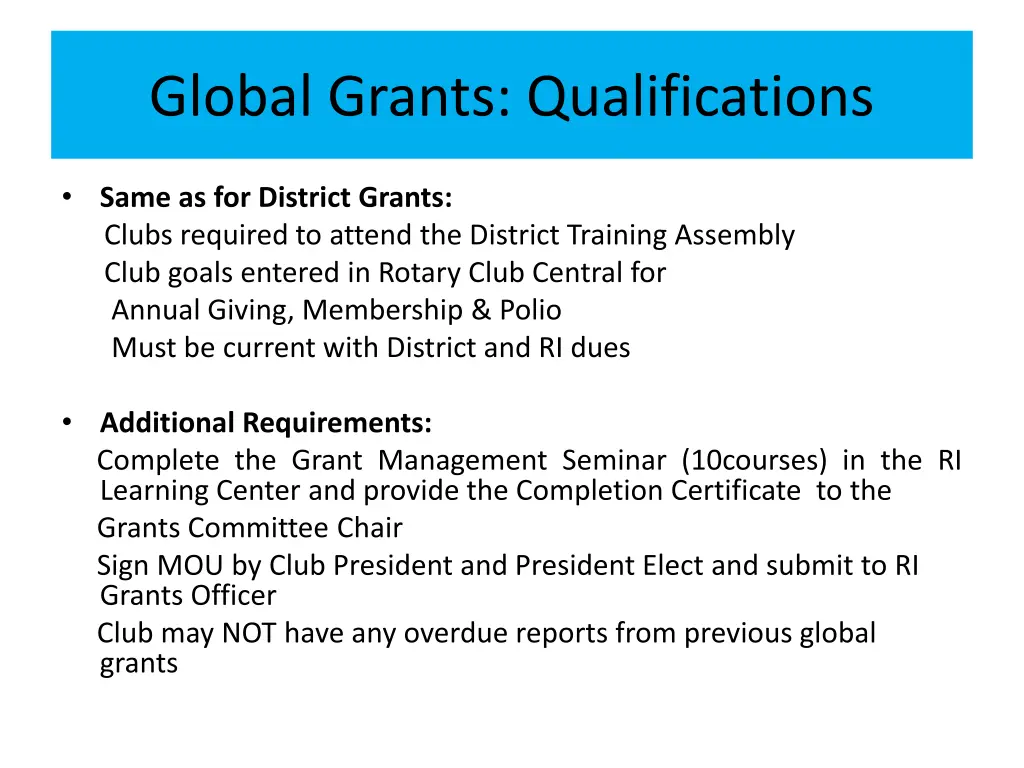 global grants qualifications