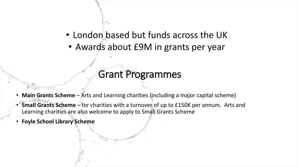 london based but funds across the uk awards about