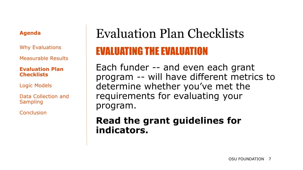 evaluation plan checklists