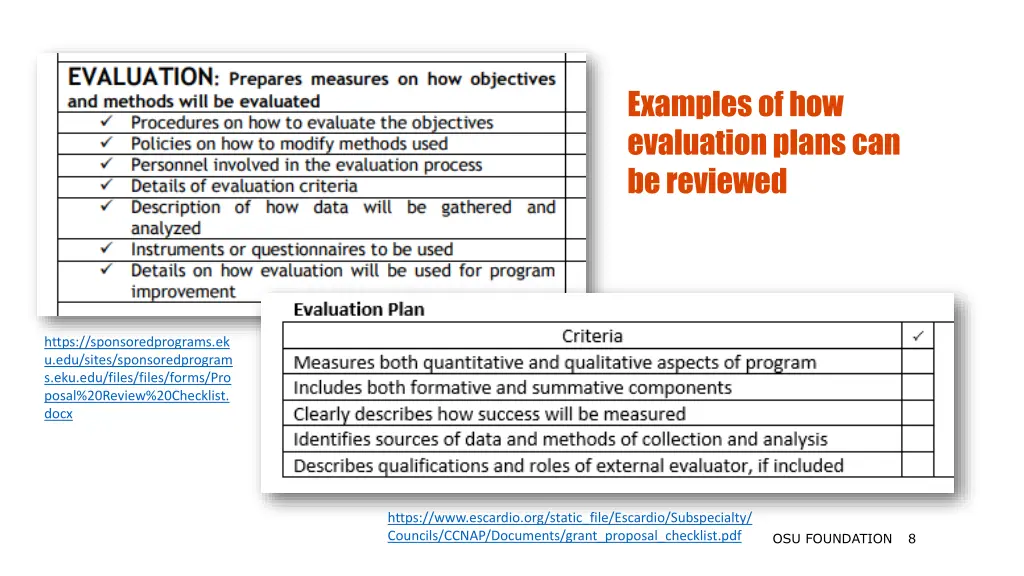 examples of how evaluation plans can be reviewed