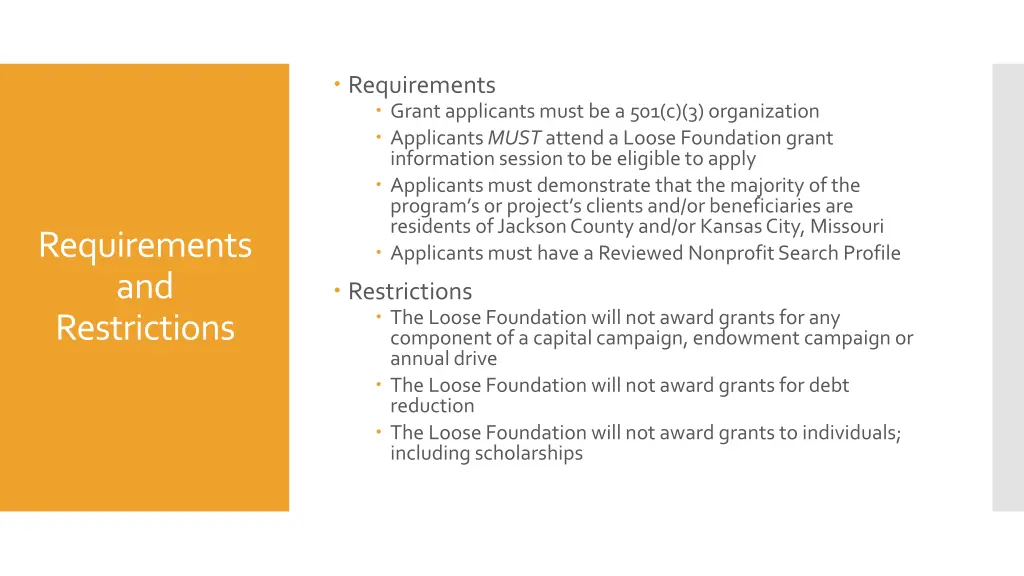 requirements grant applicants must