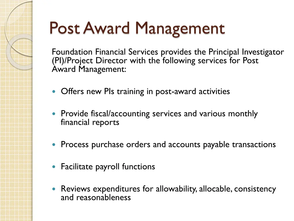 post award management