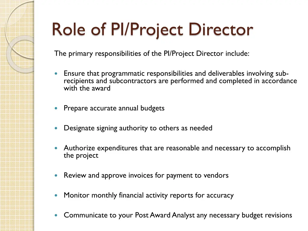 role of pi project director