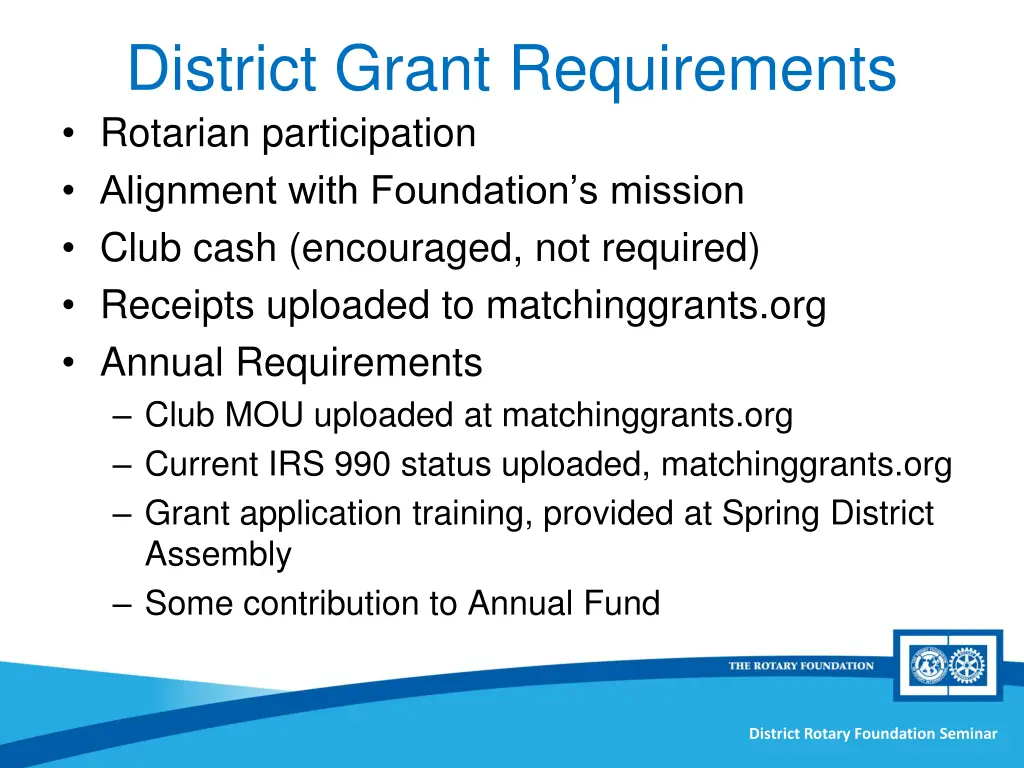 district grant requirements rotarian