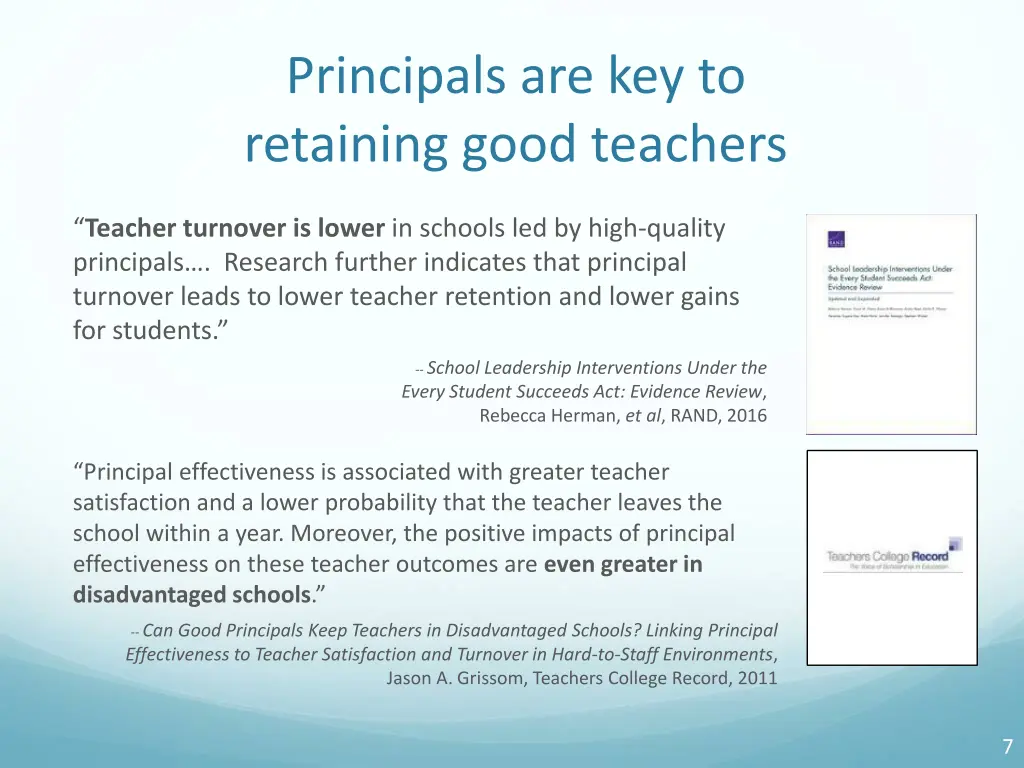 principals are key to retaining good teachers