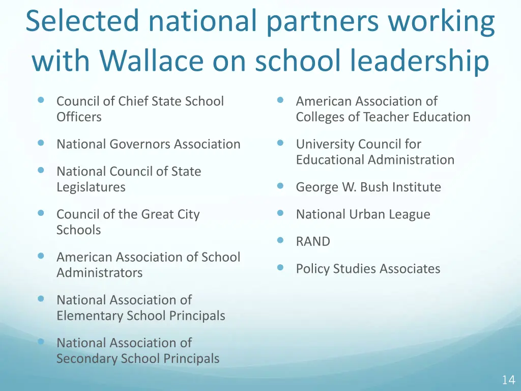 selected national partners working with wallace