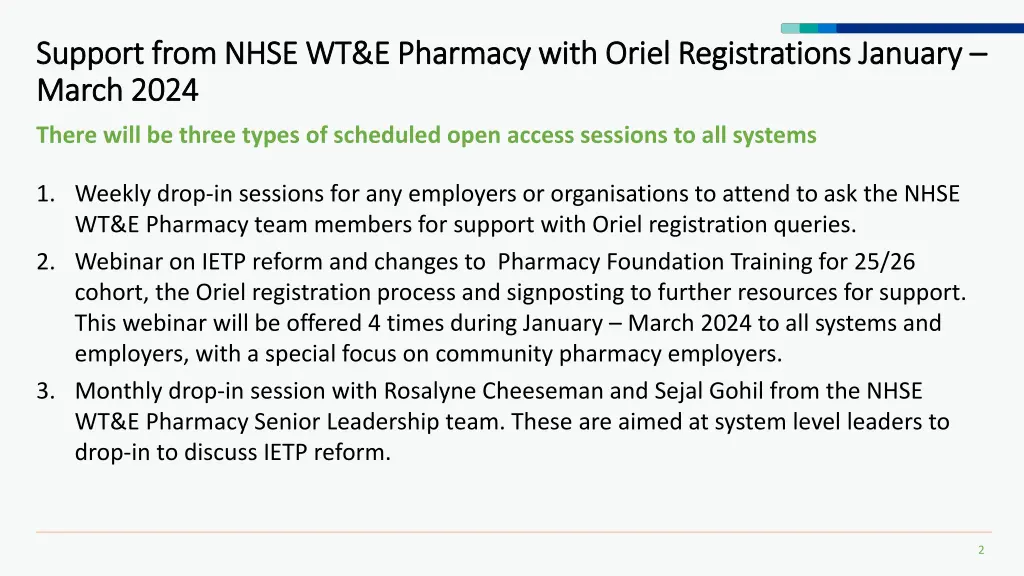 support from nhse wt e pharmacy with oriel