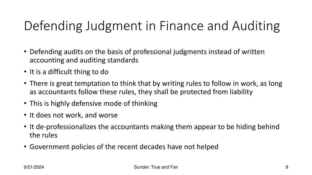 defending judgment in finance and auditing