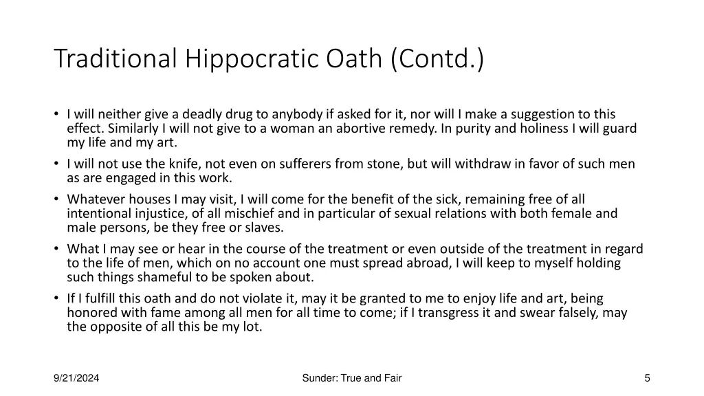 traditional hippocratic oath contd