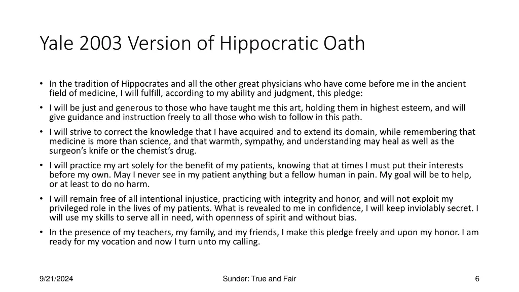 yale 2003 version of hippocratic oath